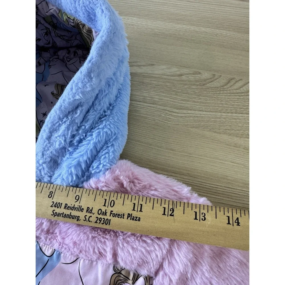 Disney Princess Reversible Puffer Jacket Girls 2T Pink Blue Faux Fur Hooded Coat